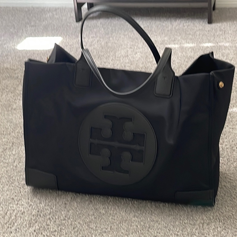 Tory Burch Black Embossed Logo Nylon Tote